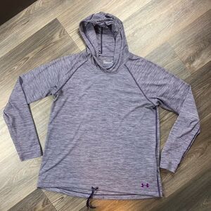 Under Armour Heathered Gray / Purple Hooded Athletic Shirt Women’s L Loose Fit